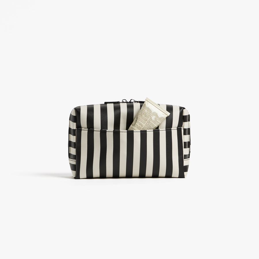 Large / Poplin Stripe Black | Back view of the Metro Toiletry Case large in Poplin Stripe Black
