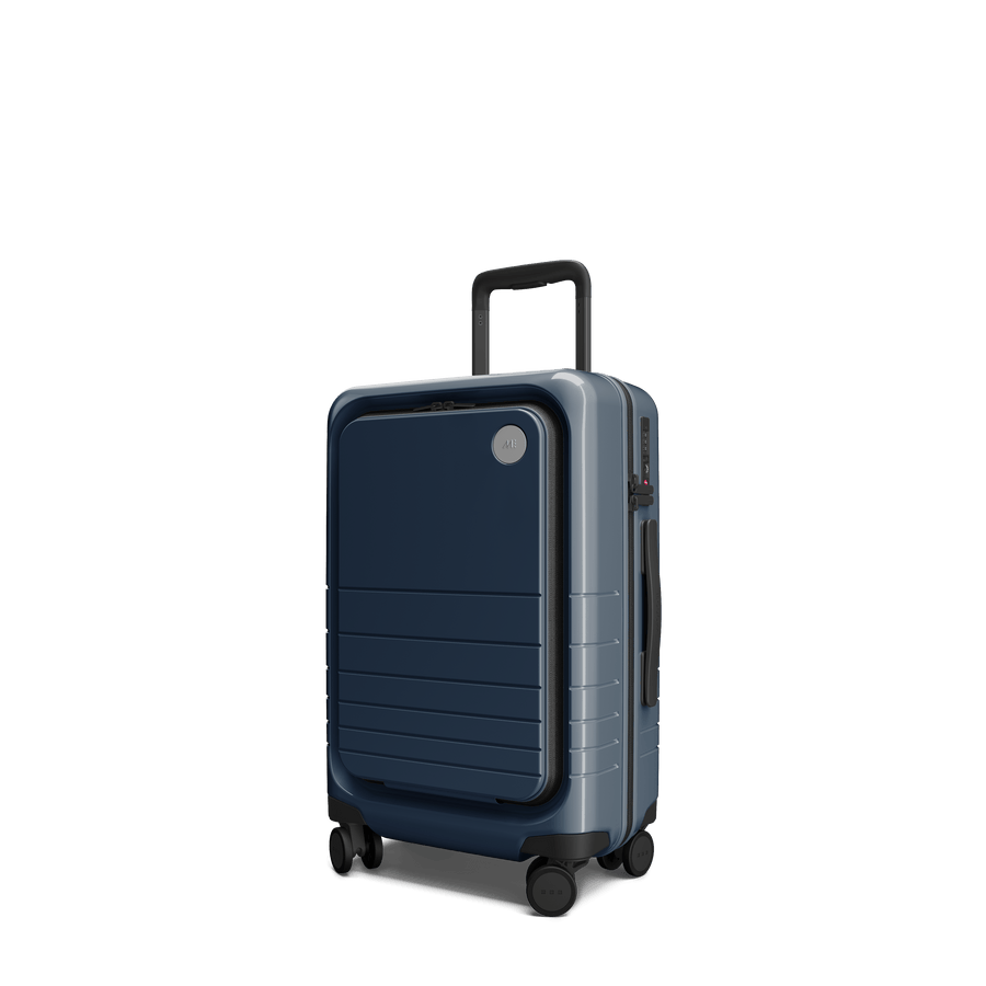 Arles Blue (Glossy) Hover | Angled view of Carry-On Pro in Arles Blue