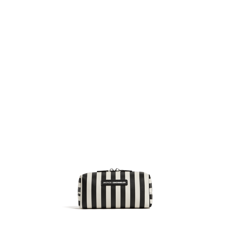 Small / Poplin Stripe Black Scaled | Front view of Metro Toiletry Case small in Poplin Stripe Black