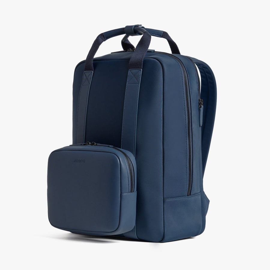 Oxford Blue | Angled view of Metro Backpack in Juniper Green