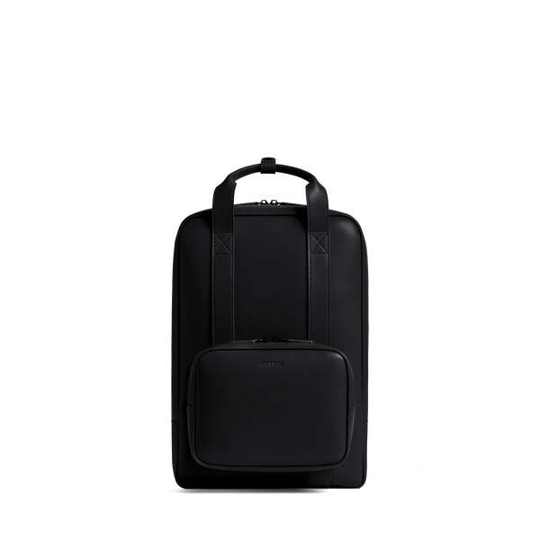 Carbon Black (Vegan Leather) Scaled | Front view of Metro Backpack Carbon Black