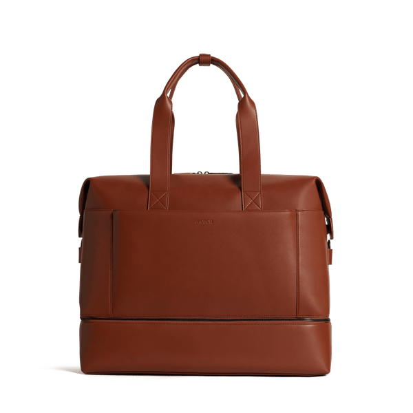 Mahogany (Vegan Leather) Scaled | Front view of Metro Weekender in Mahogany