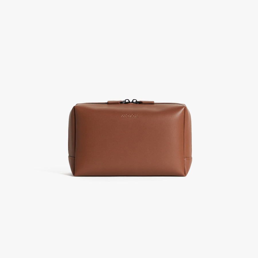 Large / Mahogany (Vegan Leather) Cart | Front view of Metro Toiletry Case Large in Mahogany